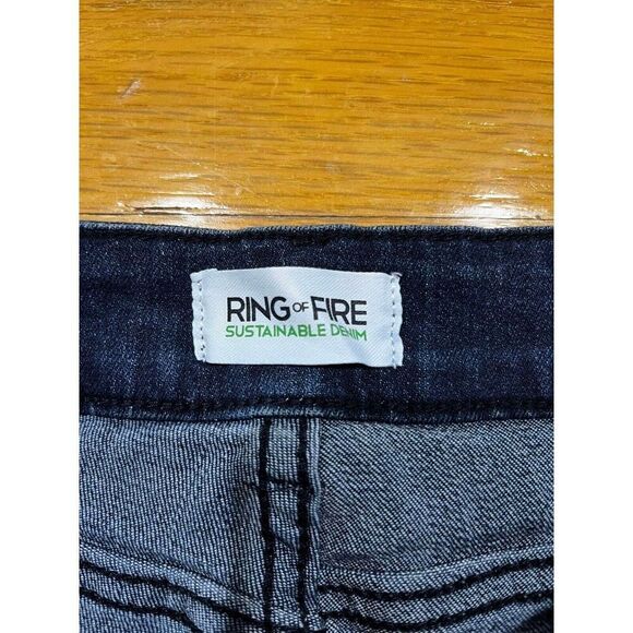 Ring Of Fire Jeans Womens 14 Slim Blue Mid Rise Distressed Denim Festival Grunge - Picture 3 of 9